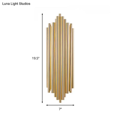 Modern Gold Finish Slim Tube Sconce Lighting With 4 Bulbs Metallic Wall Lamp Fixture
