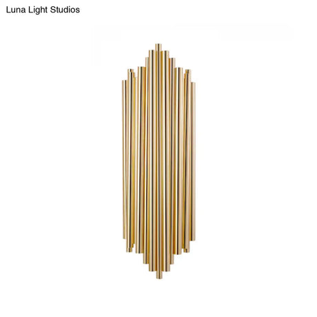 Modern Gold Finish Slim Tube Sconce Lighting With 4 Bulbs Metallic Wall Lamp Fixture