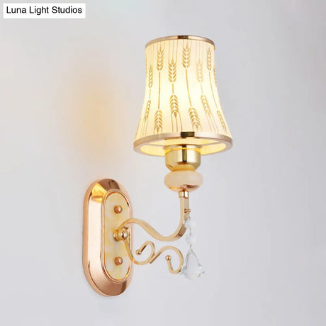 Modern Gold Finish Wall Lamp With Arc Wheat Patterned Glass