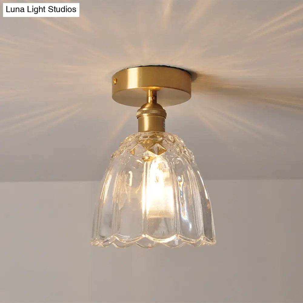 Modern Gold Flower Ceiling Mount Light Fixture With Glass Shade