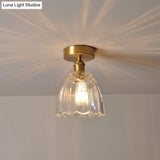 Modern Gold Flower Ceiling Mount Light Fixture With Glass Shade