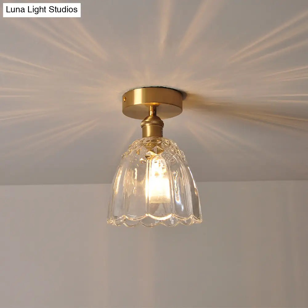 Modern Gold Flower Ceiling Mount Light Fixture With Glass Shade