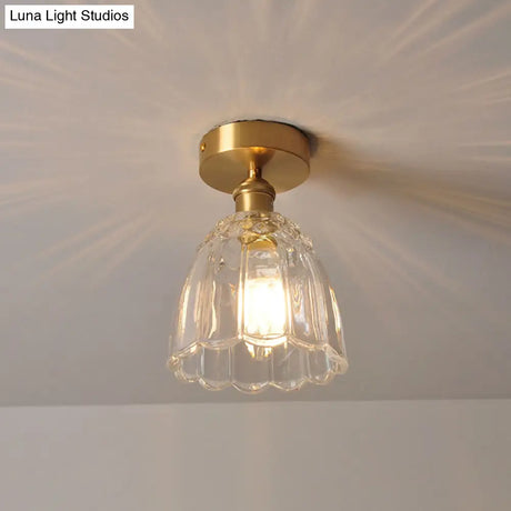 Modern Gold Flower Ceiling Mount Light Fixture With Glass Shade