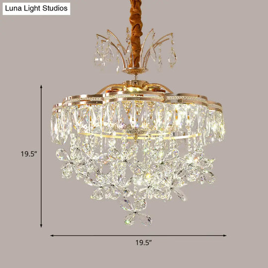 Modern Gold Flower Crystal Chandelier - 8 Lights Clear Dining Room Pendant Light Kit