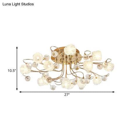 Modern Gold Flowerbud Ceiling Lamp With Bubble Glass - 13 - Light Semi Flush Chandelier