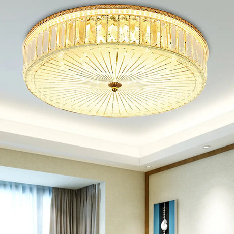 Modern Gold Flush Mount Ceiling Light Fixture - Clear Crystal Circular Design Multiple Sizes Glass