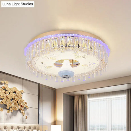 Modern Gold Flush Mount Ceiling Light Fixture With Led Crystal Block And Petal Pattern