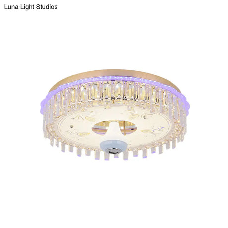 Modern Gold Flush Mount Ceiling Light Fixture With Led Crystal Block And Petal Pattern