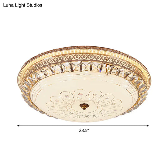 Modern Gold Flush Mount Ceiling Light With Opal Glass Led And Crystal Accent - 16/19.5 W Round For