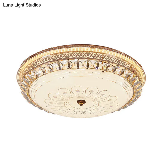 Modern Gold Flush Mount Ceiling Light With Opal Glass Led And Crystal Accent - 16/19.5 W Round For