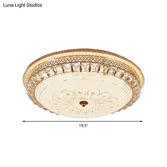 Modern Gold Flush Mount Ceiling Light With Opal Glass Led And Crystal Accent - 16’/19.5’ W