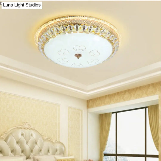 Modern Gold Flush Mount Ceiling Light With Opal Glass Led And Crystal Accent - 16/19.5 W Round For