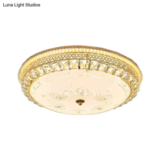 Modern Gold Flush Mount Ceiling Light With Opal Glass Led And Crystal Accent - 16’/19.5’ W
