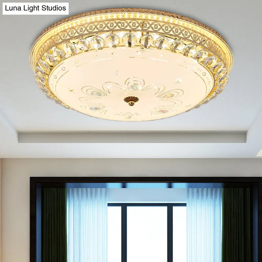Modern Gold Flush Mount Ceiling Light With Opal Glass Led And Crystal Accent - 16/19.5 W Round For