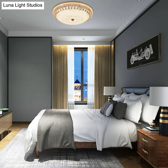Modern Gold Flush Mount Ceiling Light With Opal Glass Led And Crystal Accent - 16’/19.5’ W