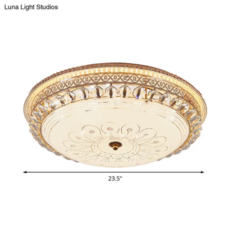Modern Gold Flush Mount Ceiling Light With Opal Glass Led And Crystal Accent - 16’/19.5’ W