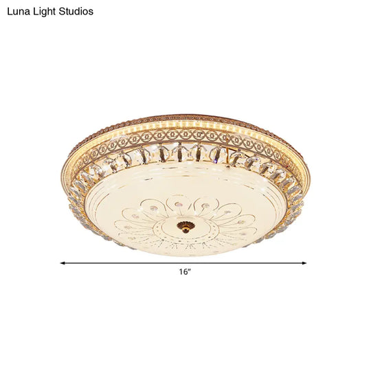 Modern Gold Flush Mount Ceiling Light With Opal Glass Led And Crystal Accent - 16’/19.5’ W