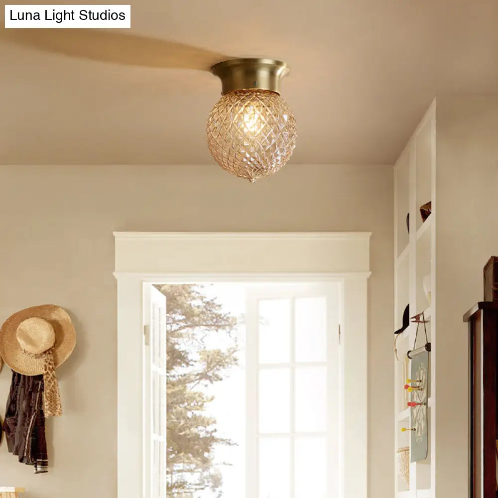 Modern Gold Flush Mount Light With Globe Prism Glass Shade - 1 Kitchen Lighting