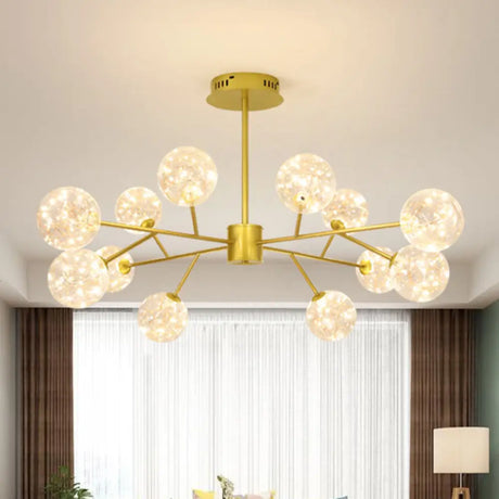 Modern Gold Glass Ceiling Chandelier: Led Pendant Light With Starry Effect 12 / Natural