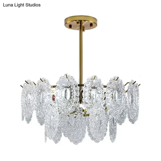 Modern Scalloped Glass Chandelier With Gold Finish - 4/6 Bulbs For Layered Bedroom Lighting