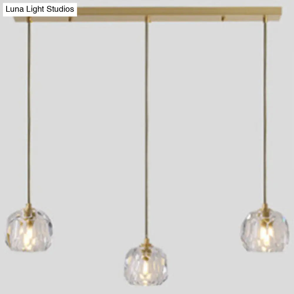 Modern Gold Hanging Lamp - Carved Crystal Shaped Ceiling Pendant For Dining Room / Linear