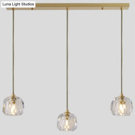 Modern Gold Hanging Lamp - Carved Crystal Shaped Ceiling Pendant For Dining Room / Linear
