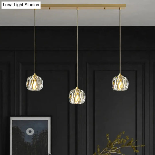 Modern Gold Hanging Lamp - Carved Crystal Shape Dining Room Ceiling Pendant