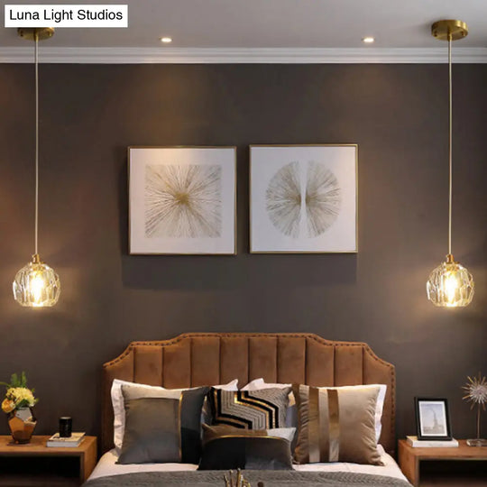 Modern Gold Hanging Lamp - Carved Crystal Shape Dining Room Ceiling Pendant