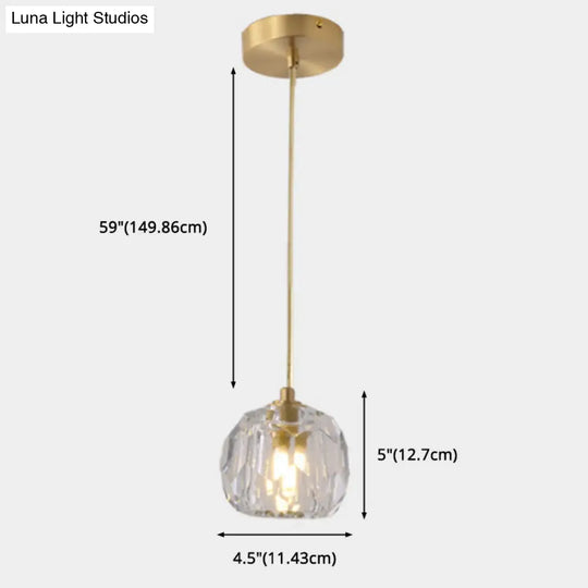 Modern Gold Hanging Lamp - Carved Crystal Shape Dining Room Ceiling Pendant
