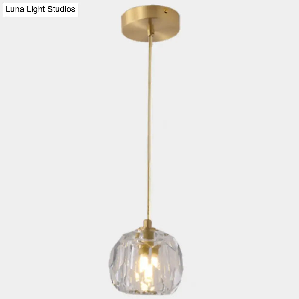 Modern Gold Hanging Lamp - Carved Crystal Shaped Ceiling Pendant For Dining Room / Round