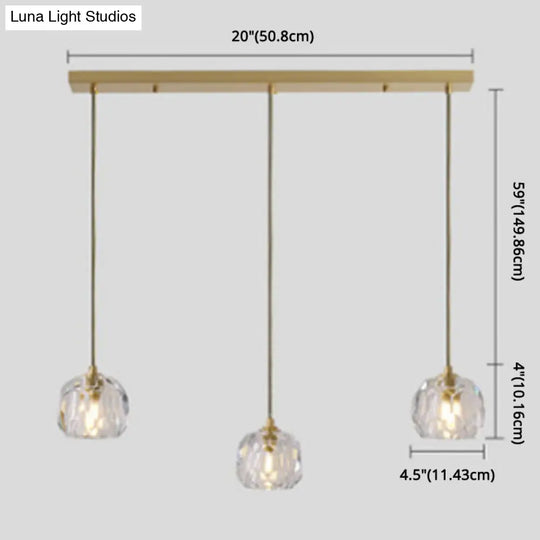 Modern Gold Hanging Lamp - Carved Crystal Shape Dining Room Ceiling Pendant