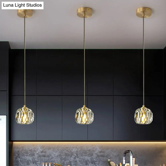 Modern Gold Hanging Lamp - Carved Crystal Shape Dining Room Ceiling Pendant