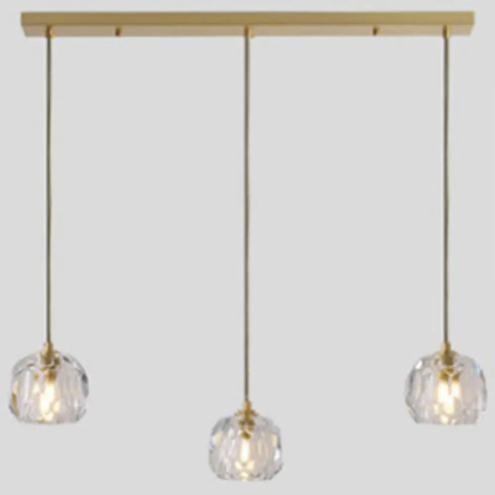 Modern Gold Hanging Lamp - Carved Crystal Shape Dining Room Ceiling Pendant / Linear