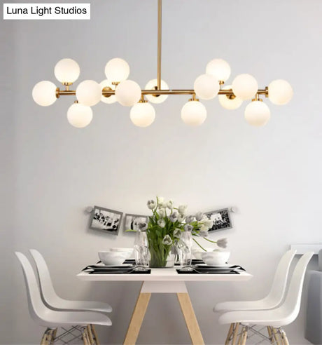 Modern Gold Island Pendant Lighting With 16 Lights - Spherical Glass Ceiling Light For Living Room