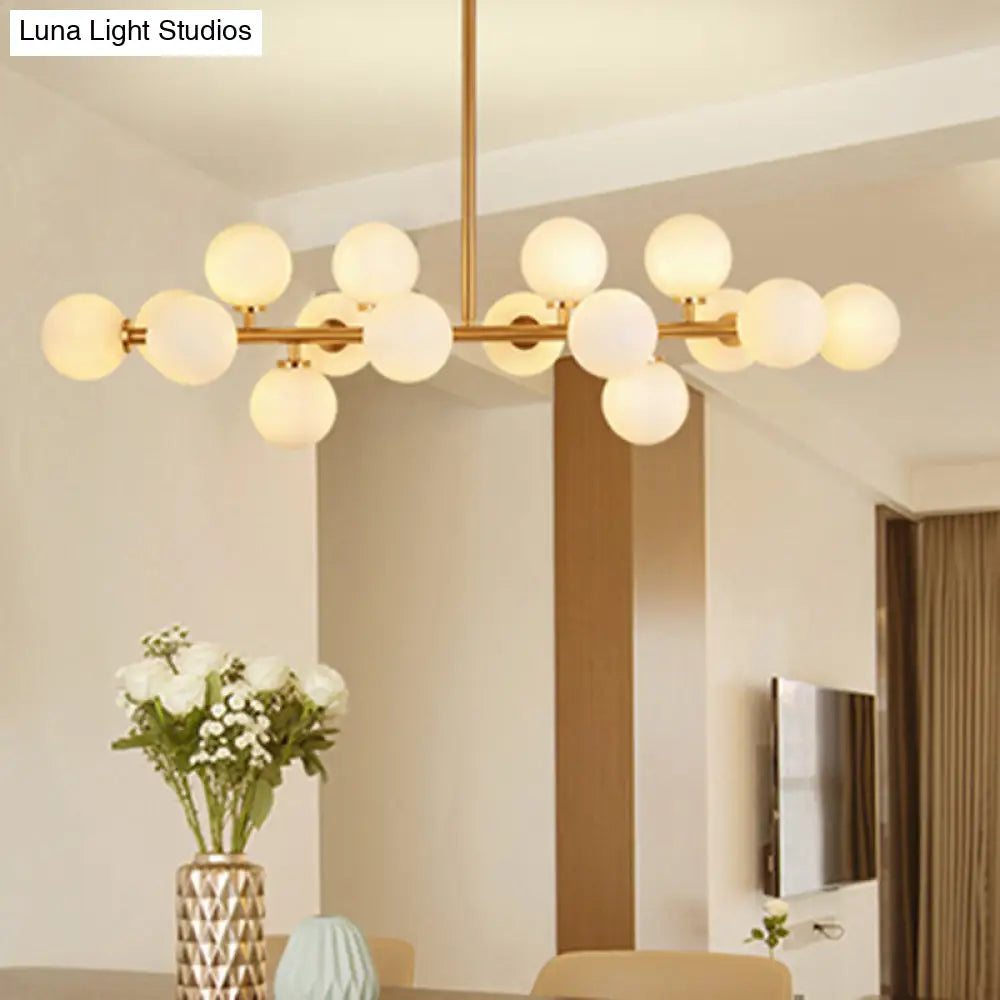 Modern Gold Island Pendant Lighting With 16 Lights - Spherical Glass Ceiling Light For Living Room