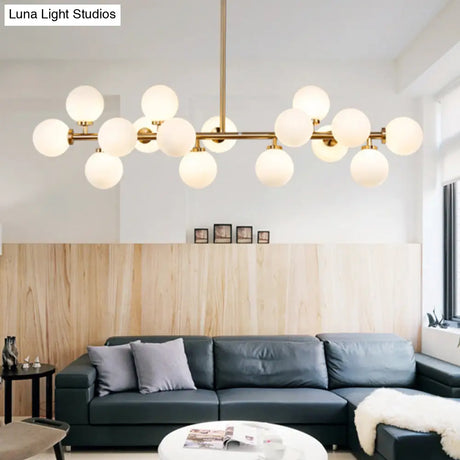Modern Gold Island Pendant Lighting With 16 Lights - Spherical Glass Ceiling Light For Living Room
