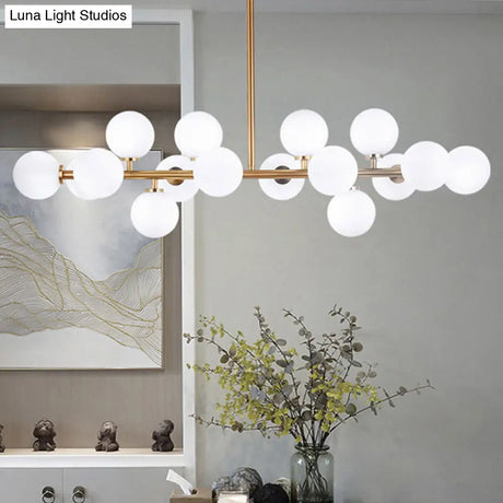 Modern Gold Island Pendant Lighting With 16 Lights - Spherical Glass Ceiling Light For Living Room