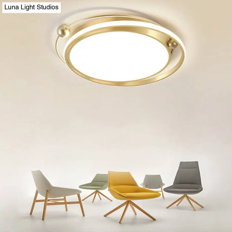 Modern Gold Led Ceiling Light With Halo Ring Flush Mount For Bedroom