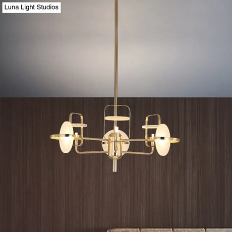 Modern Gold Led Chandelier Light With Iron Frame - 6 Rectangle Lights Acrylic Shade Suspended