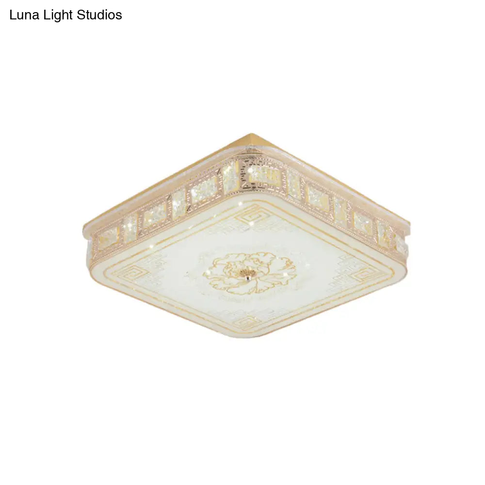 Modern Gold Led Crystal Flush Mount Spotlight - Elegant Flower Pattern Ceiling Light For Living Room