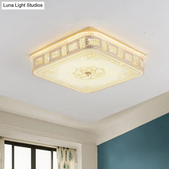 Modern Gold Led Crystal Flush Mount Spotlight - Elegant Flower Pattern Ceiling Light For Living Room