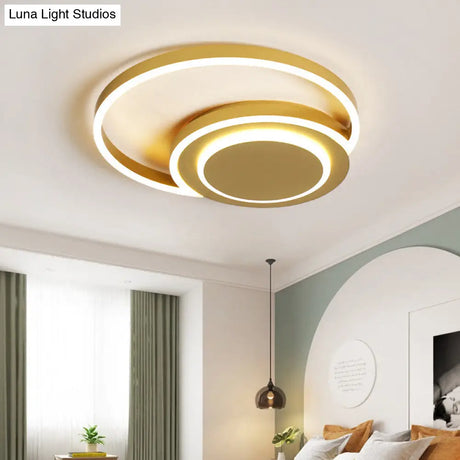 Modern Gold Led Flush Mount Ceiling Light For Bedroom - Crescent Design Acrylic Material