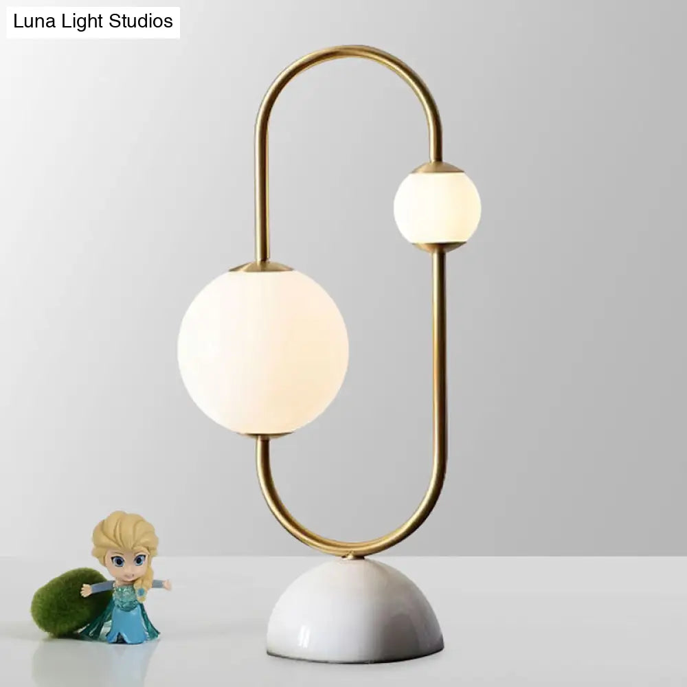 Modern Gold Led Nightstand Lamp With Frosted Glass Shades Marble Dome Base 2 Heads