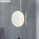 Modern Gold Led Pendant Light With Amber Glass Shade For Dining Room
