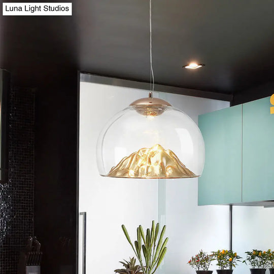Modern Gold Led Pendant Light With Clear Glass Hemisphere And Lava Bottom Warm/White