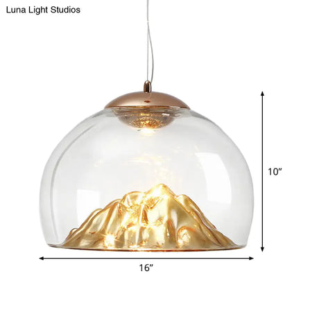 Modern Gold Led Pendant Light With Clear Glass Hemisphere And Lava Bottom Warm/White