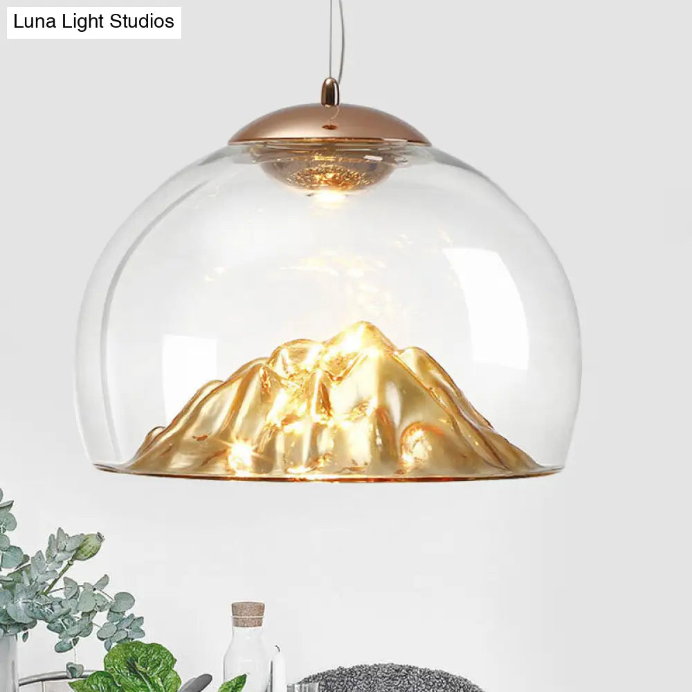 Contemporary Gold Led Pendant Lamp With Clear Glass Hemisphere And Lava Designed Bottom - Warm/White