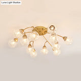 Modern Gold Led Semi Flush Ceiling Light With Clear Glass Sphere Shades - 6/12-Light Bedroom