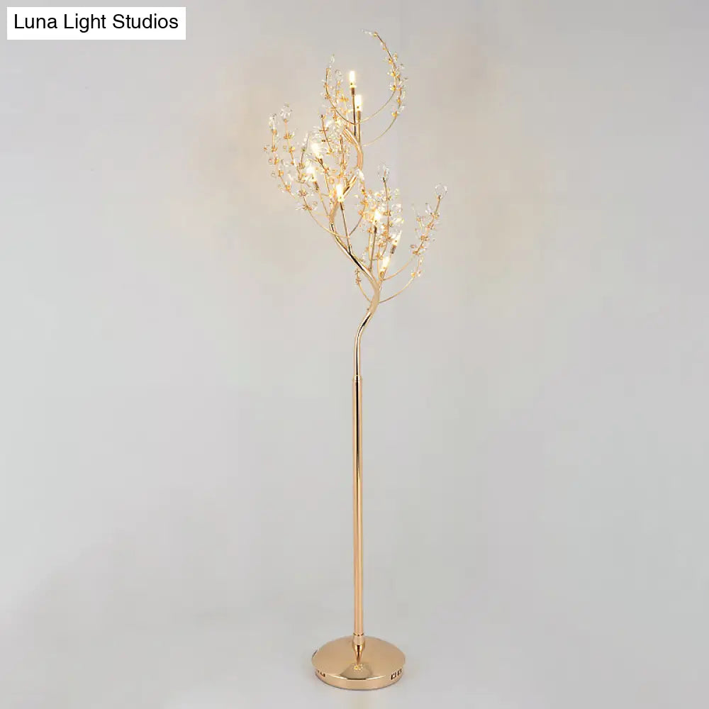 Modern Gold Led Standing Light: Cut Crystal Tree Design For Living Room Ambiance