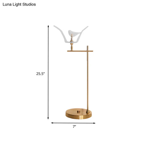 Modern Gold Led Table Lamp With Bird Opal Glass Shade - Right Angle Arm Desk Light